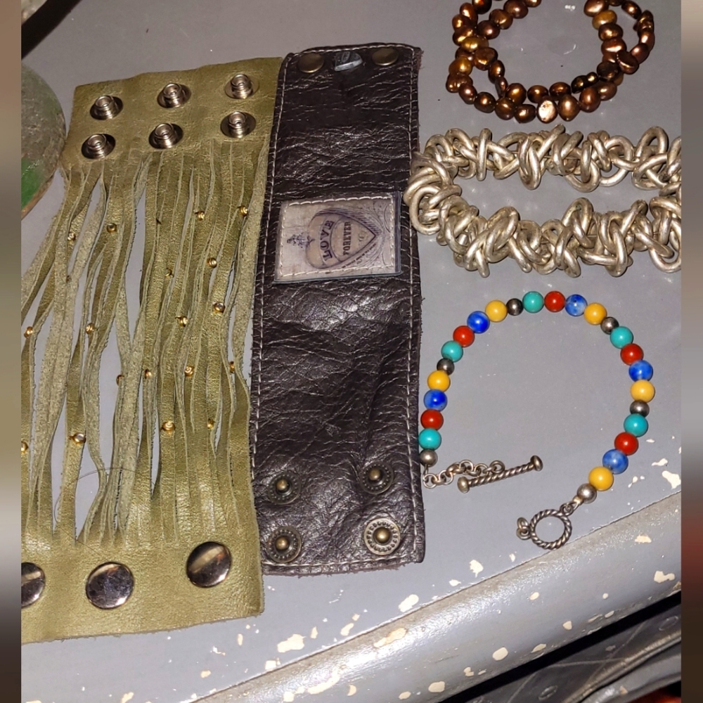 KBD Vintage Love Bracelet, Silver, Honora Pearl, Glass Bead Bracelets Boho Lot